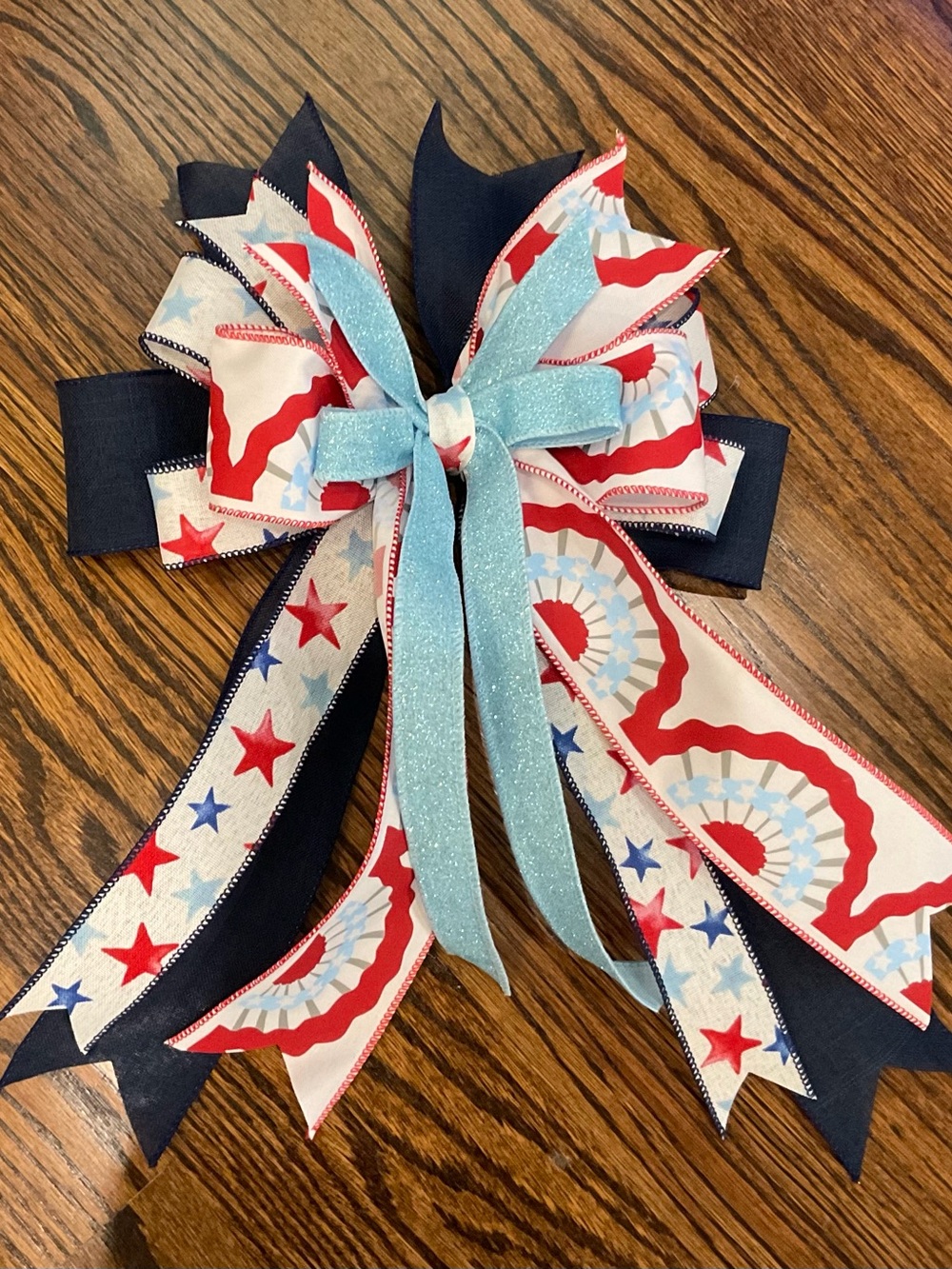 Patriotic Layered Ribbon Bow - Red, White, Blue